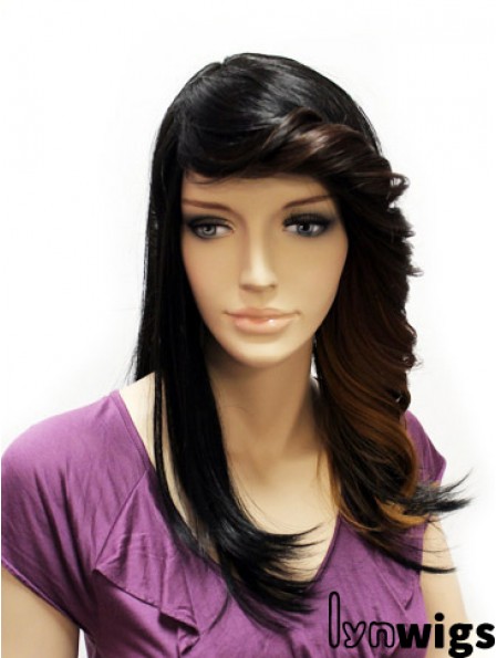 Straight With Bangs Long Black Suitable Lace Front Wigs