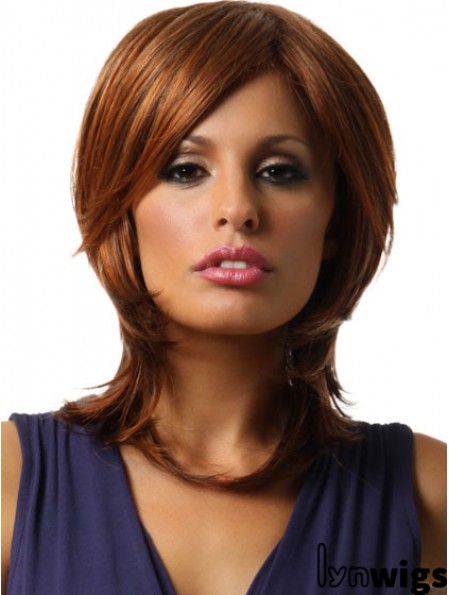 Straight Layered Shoulder Length Auburn Discount Lace Front Wigs