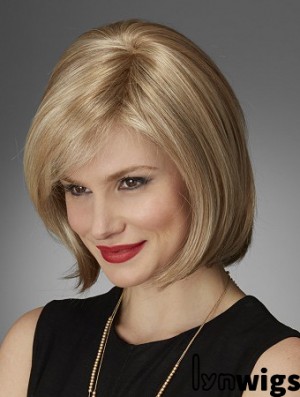 Chin Length Straight Bobs Natural Blonde Lace Front Wigs