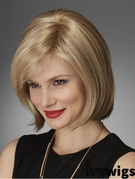 Chin Length Straight Bobs Natural Blonde Lace Front Wigs