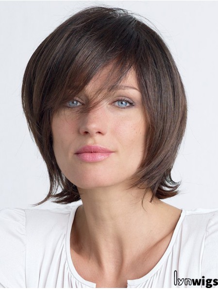 Straight With Bangs Shoulder Length Brown Fashion Lace Front Wigs