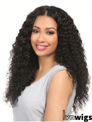 Curly Black 18 inch Without Bangs Remy Human Hair 360 Lace Wigs