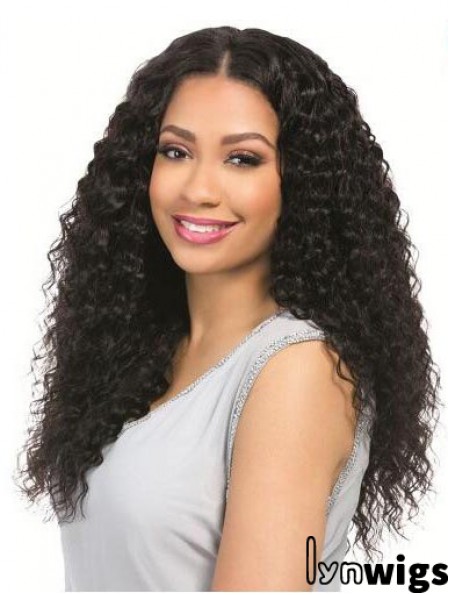 Curly Black 18 inch Without Bangs Remy Human Hair 360 Lace Wigs