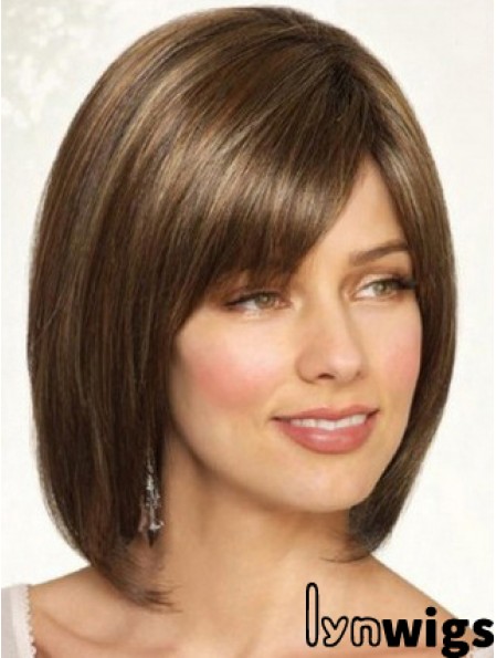 Synthetic Straight Chin Length Brown Bobs Handmade Wigs