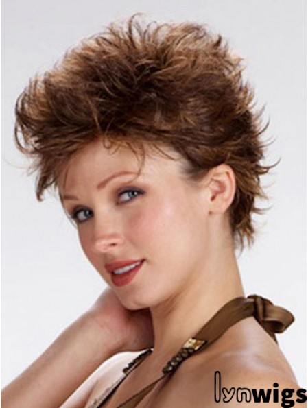 100% Hand Tied Cropped Brown Wavy Boycuts Monofilament Wig Sale