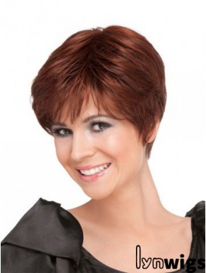 Red Short Straight Boycuts 100% Hand-tied High Quality Ladies Wigs Cheap