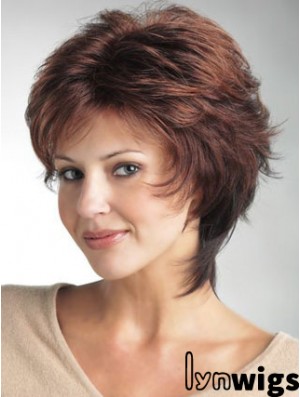 Monofilament Ladies Wigs With Synthetic Wavy Style Layered Cut