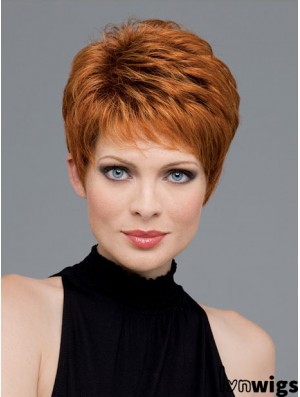 Good Auburn Cropped Wavy Boycuts Monofilament Wigs