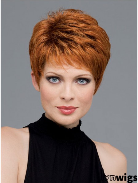 Good Auburn Cropped Wavy Boycuts Monofilament Wigs