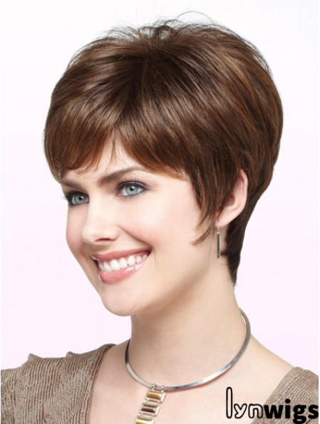 Discount Brown Short Straight Boycuts Monofilament Wigs