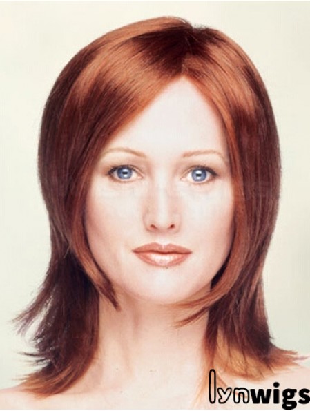 Layered Shoulder Length Straight Red 13 inch Durable Monofilament Wigs