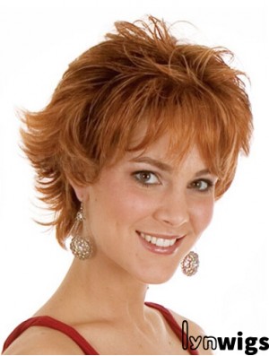 Layered Chin Length Wavy Auburn 8 inch Exquisite Monofilament Wigs