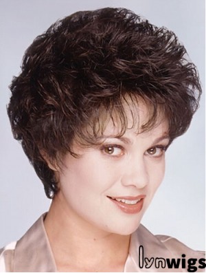 Layered Short Wavy Brown 8 inch Fashionable Monofilament Wigs