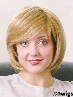 Bobs Chin Length Straight Blonde 12 inch Good Monofilament Wigs