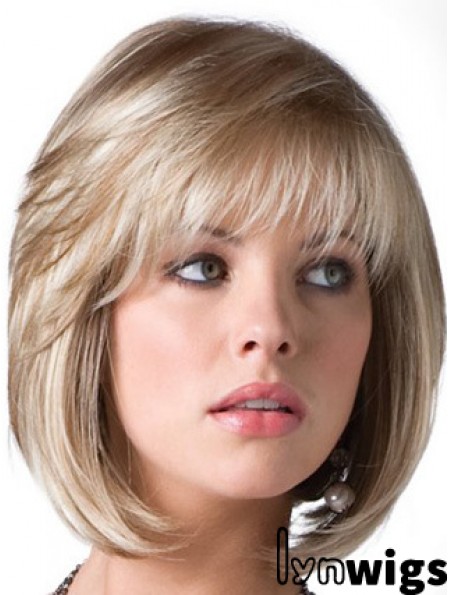 Blonde Bob Wig With Fringe Chin Length Straight Style