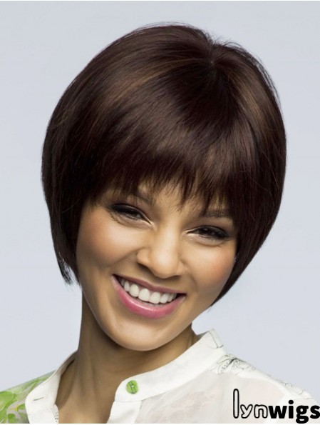 Straight Short Brown 8 inch 100% Hand-tied Fashion Bob Wigs