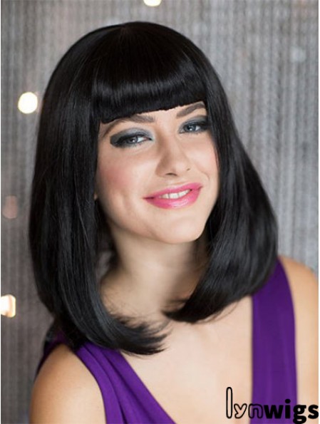 Capless Shoulder Length Straight Black Sassy Bob Wigs