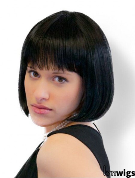 Straight Chin Length Black 10 inch Monofilament New Bob Wigs