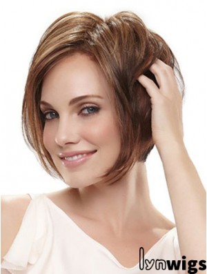 Capless Chin Length Straight Brown Sleek Bob Wigs