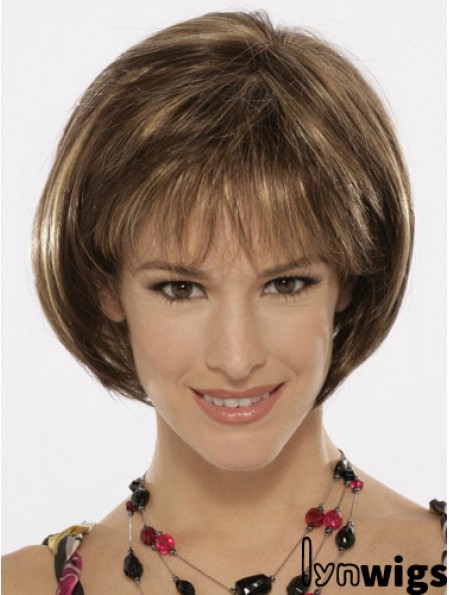 Capless Chin Length Straight Brown Top Bob Wigs