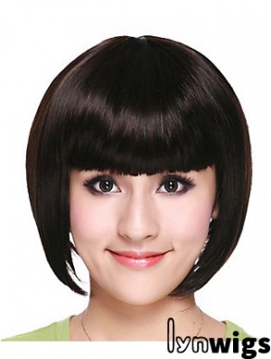 Capless Chin Length Straight Black Fashion Bob Wigs