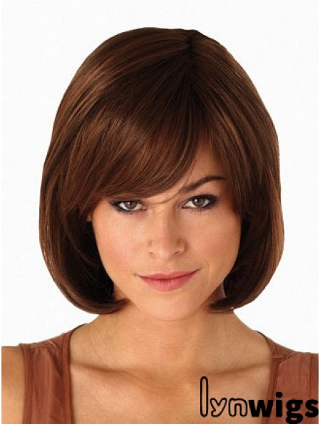 Capless Chin Length Straight Auburn Modern Bob Wigs