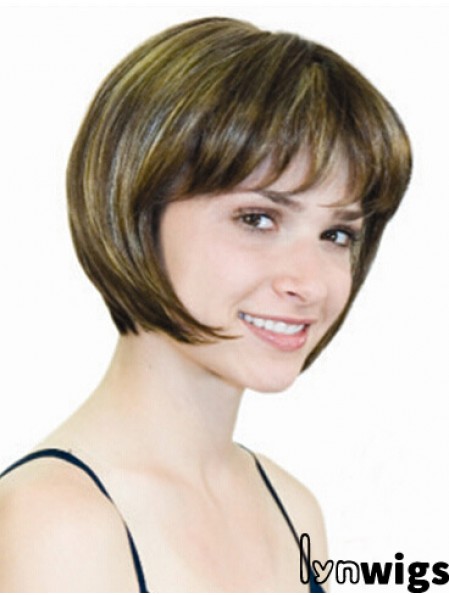 Straight Chin Length Blonde 10 inch Monofilament Convenient Bob Wigs