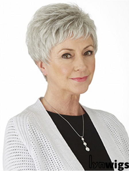 Grey Straight Wig With Monofilament Synthetic Short Length