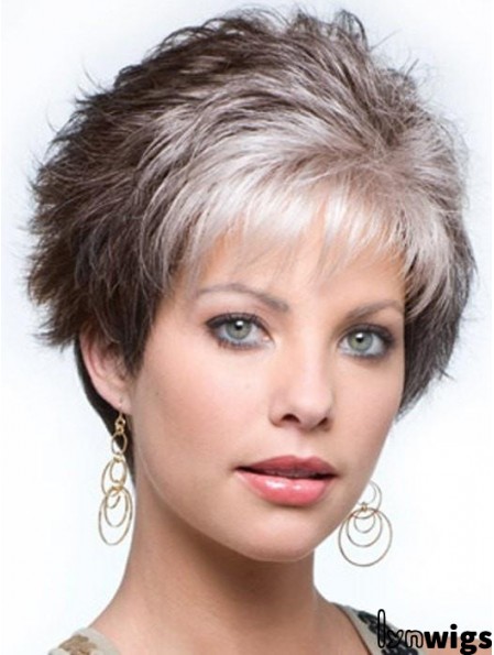 Durable Capless Curly Cropped 4 inch Salt And Pepper Grey Wigs