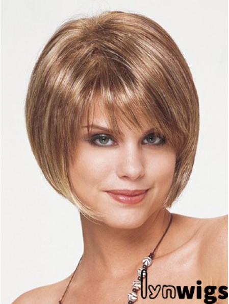 Synthetic Bob Wigs Short Length Blonde Color Straight Style With Capless