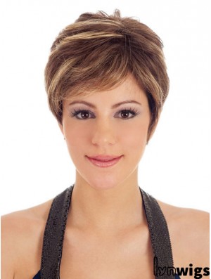 Boycuts Straight Brown Capless Trendy Short Wigs