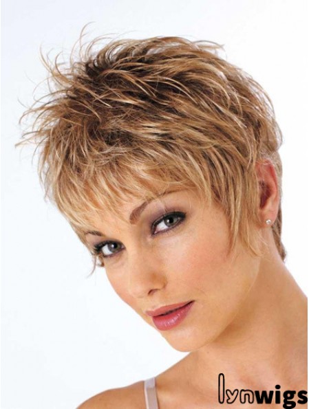 Short Brown Wig Cropped Length Wavy Style With Synthetic Boycuts