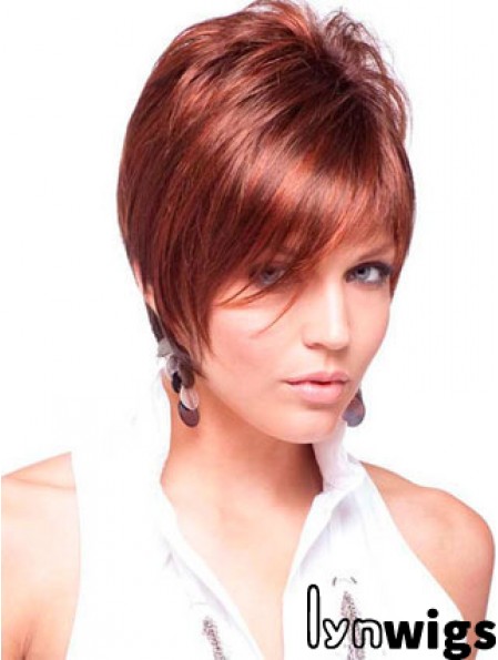 Cheap Real Hair Wigs Red Color Short Length Straight Style