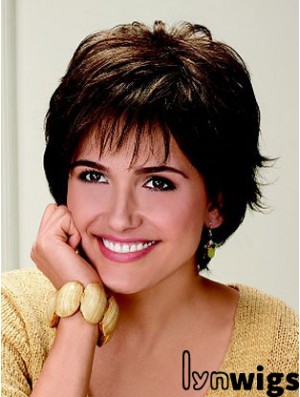 Layered Wavy Brown Capless Durable Short Wigs