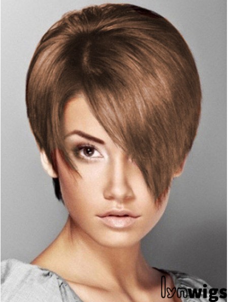 Boycuts Straight Brown Capless Soft Short Wigs