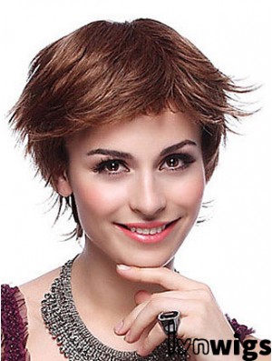 Layered Straight Auburn Capless Trendy Short Wigs