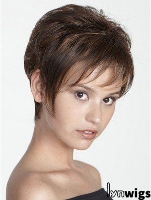 Boycuts Straight Brown Capless Modern Short Wigs