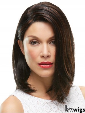 Shoulder Length Without Bangs 12 inch Straight Brown Medium Wigs