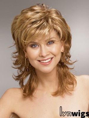 Shoulder Length Layered 13 inch Wavy Blonde Medium Wigs