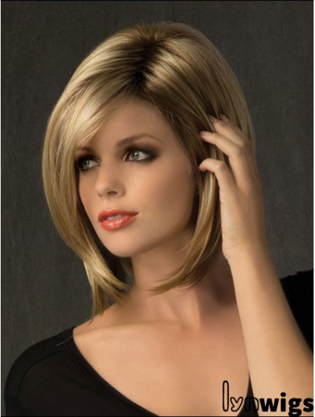 Suitable Straight Blonde Chin Length Bobs Medium Wigs