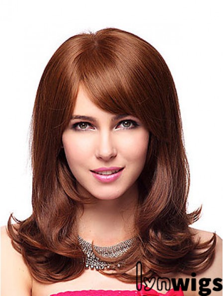 Shoulder Length With Bangs 20 inch Wavy Auburn Medium Wigs