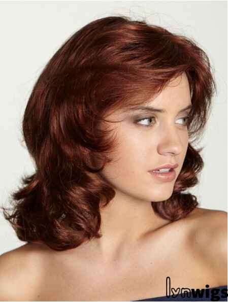 Shoulder Length With Bangs 15 inch Curly Red Medium Wigs