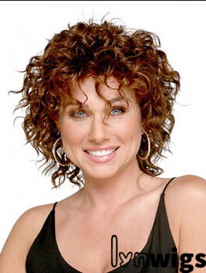 Shoulder Length Layered 13 inch Curly Auburn Medium Wigs