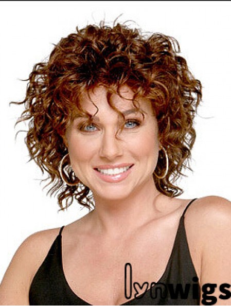 Shoulder Length Layered 13 inch Curly Auburn Medium Wigs