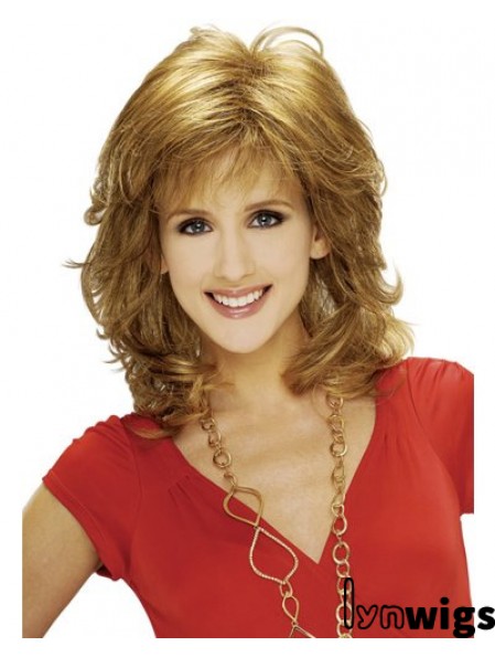 Wavy Blonde Comfortable Shoulder Length Classic Wigs