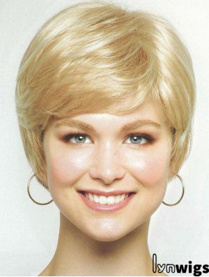 Chin Length Layered 8 inch Straight Blonde Medium Wigs