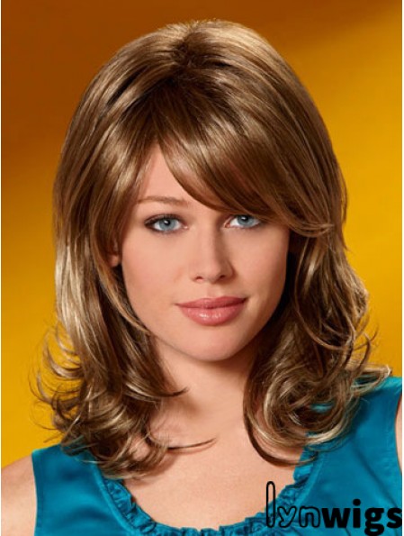 Incredible Wavy Auburn Shoulder Length Layered Medium Wigs