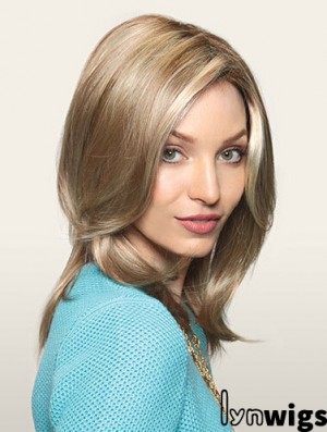 Comfortable Blonde Straight Layered Monofilament Long Wigs