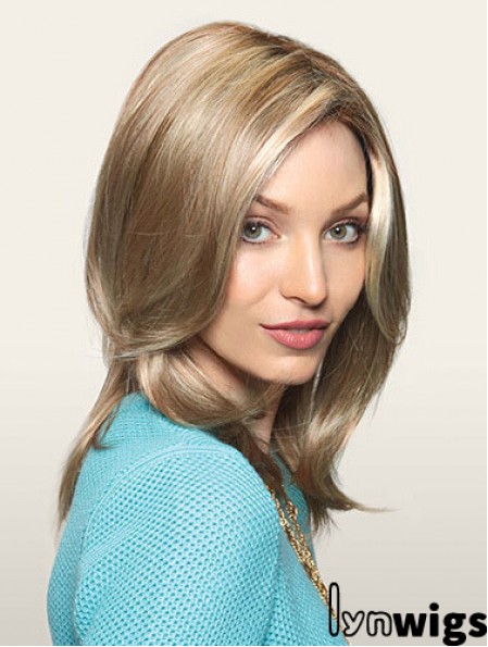 Comfortable Blonde Straight Layered Monofilament Long Wigs