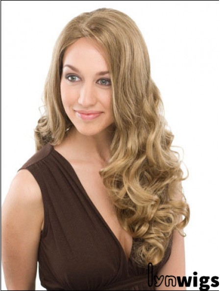 Suitable Blonde Curly Without Bangs Capless Long Wigs